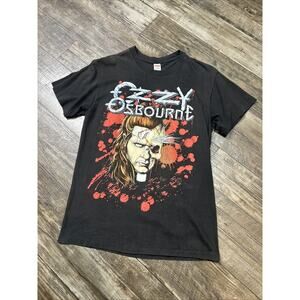 Vintage Ozzy Osbourne Shirt Mens L Black 1980’s Band Tee Finger Blood 90s Rock